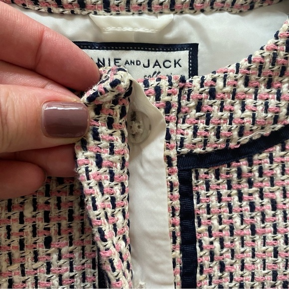 Janie and Jack Pink Navy Blue Cream Tweed Jacket 3t - Picture 10 of 13